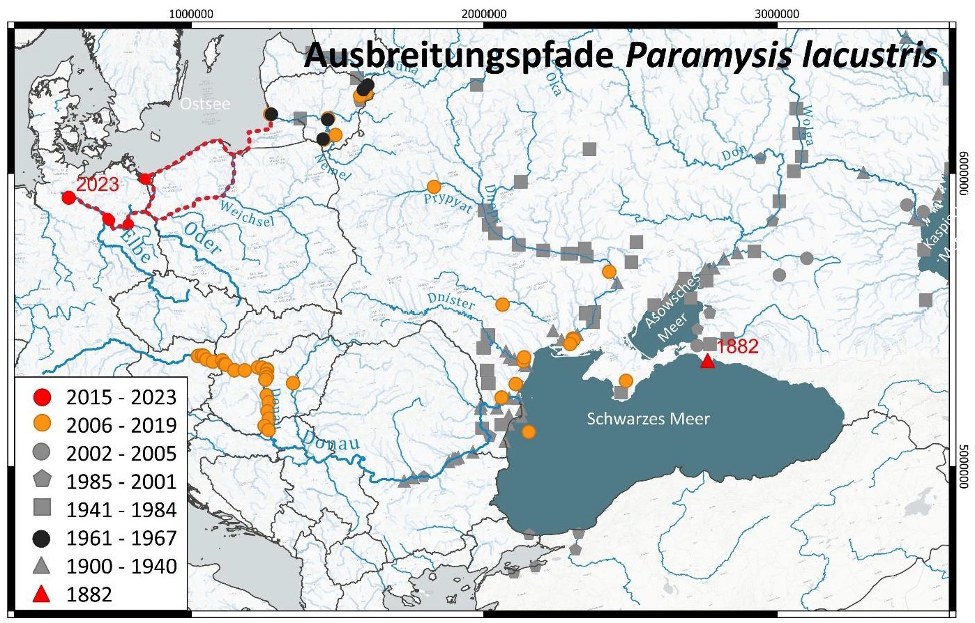 Ausbreitungspfade Paramysis lacustris, Quelle: TU Braunschweig