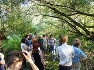 19 workshop-participants are listening to the guide in the jungle at Heuckenlock