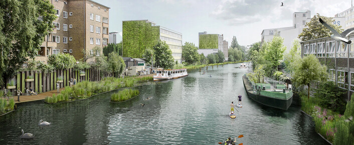 Flussnatur in der Großstadt - Vision. Illustration Leon Giseke/bgmr