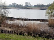 The tidal creek in its primarly state: rocks are blocking the entrance to the Elbe